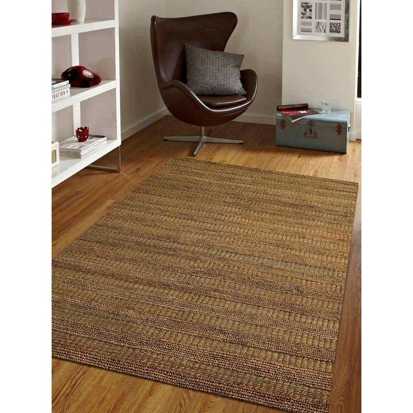 Glitzy Rugs 6 x 9 ft. Hand Knotted Sumak Jute Striped Retangle Area Rug, Beige UBSJ00047W0001A11